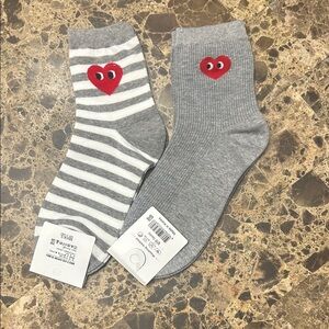 Gray and Striped Heart Socks 2 pair